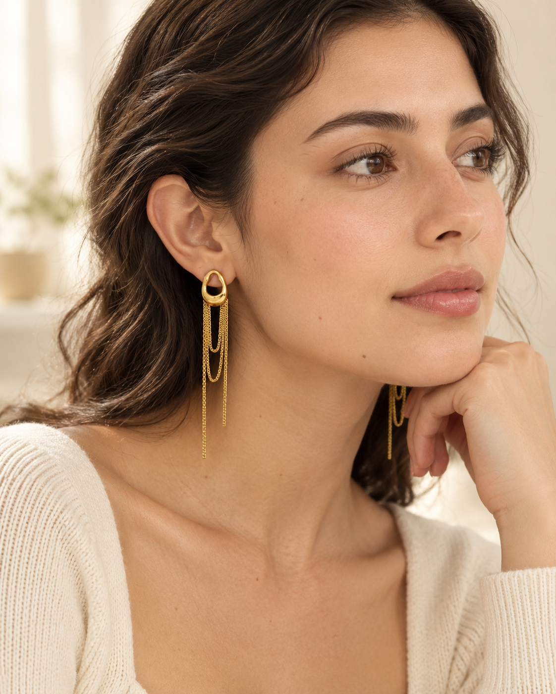 Geometric Tassel Chain Drop Dangle Earrings