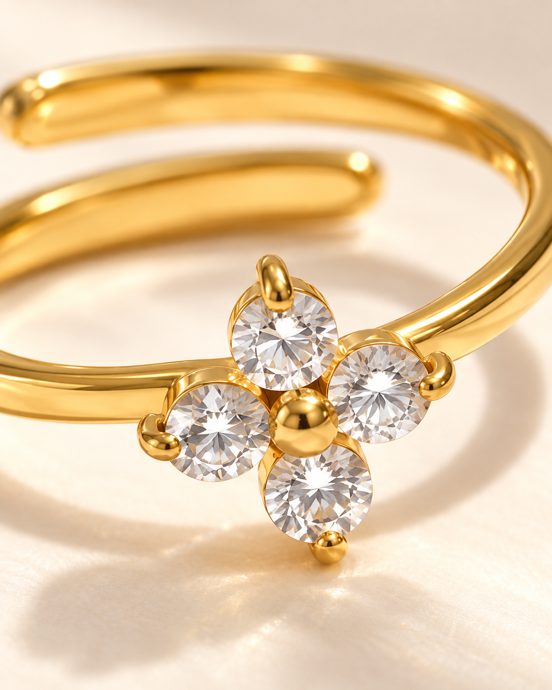 Bling Cubic Zirconia Flower Adjustable Ring