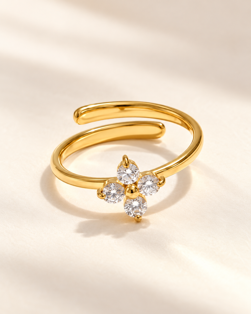 Bling Cubic Zirconia Flower Adjustable Ring