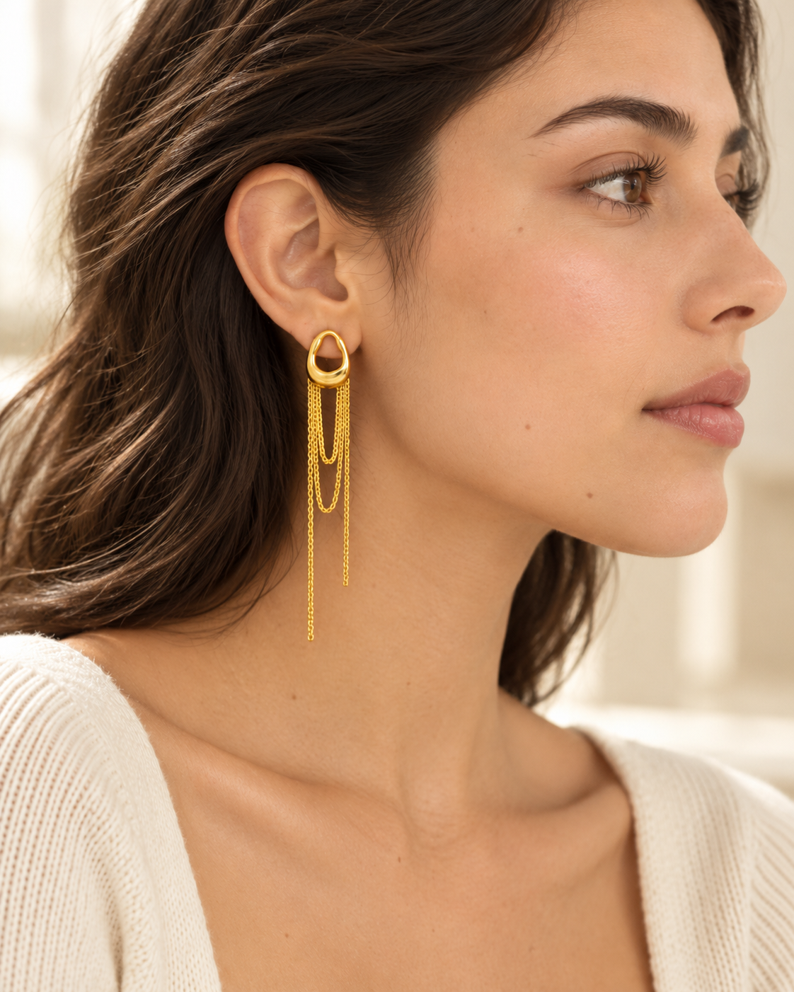Geometric Tassel Chain Drop Dangle Earrings