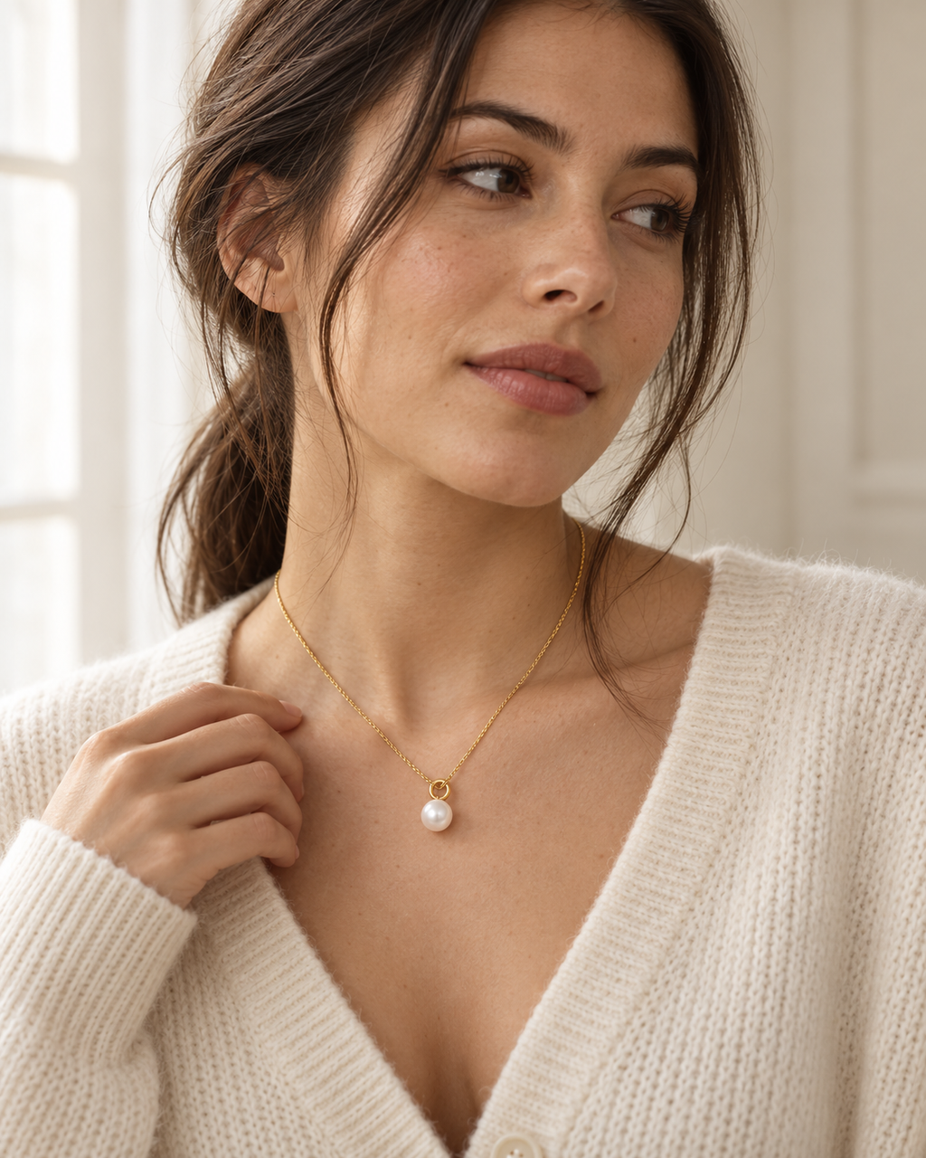 Simulated Pearls Round Pendant Necklace