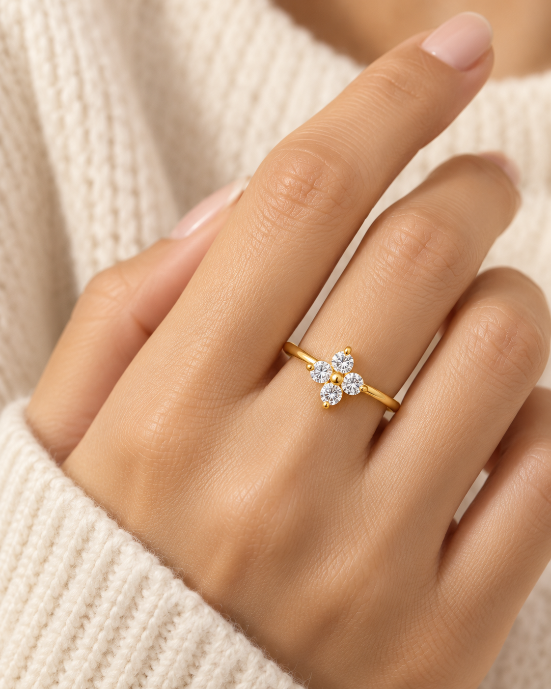 Bling Cubic Zirconia Flower Adjustable Ring