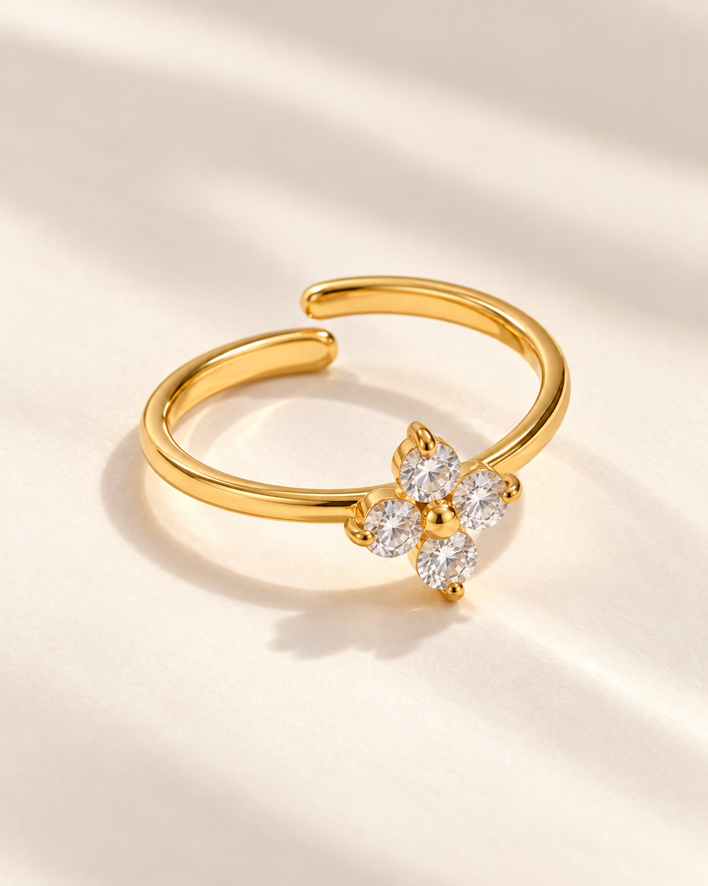 Bling Cubic Zirconia Flower Adjustable Ring