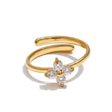 Bling Cubic Zirconia Flower Adjustable Ring