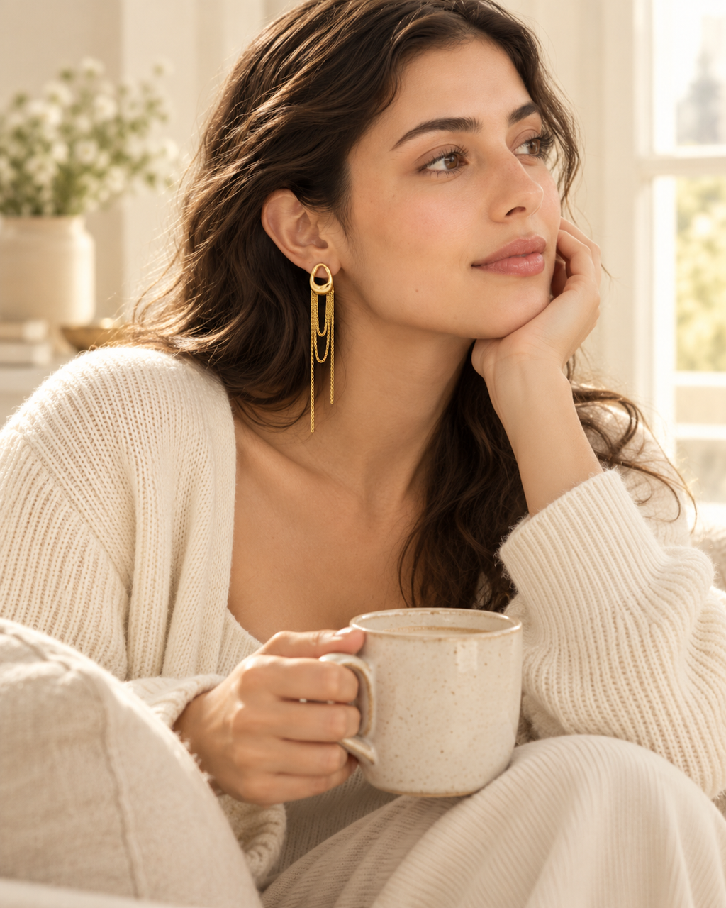 Geometric Tassel Chain Drop Dangle Earrings